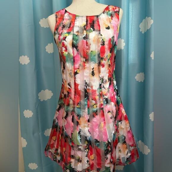 Everly translucent striped floral dress. S - Picture 1 of 5